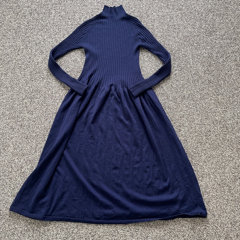 Uniqlo Navy Turtleneck Wool Ribbed Sweater Knit Dress M